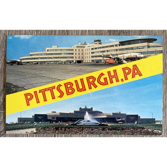 Chrome Postcard GREATER PITTSBURGH AIRPORT Terminal Building Planes Pennsylvania - Picture 1 of 6